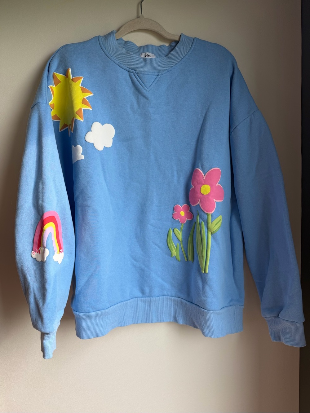 Yellow the Label Sky Blue Floral & Rainbow Sunshine Puff Print Crewneck